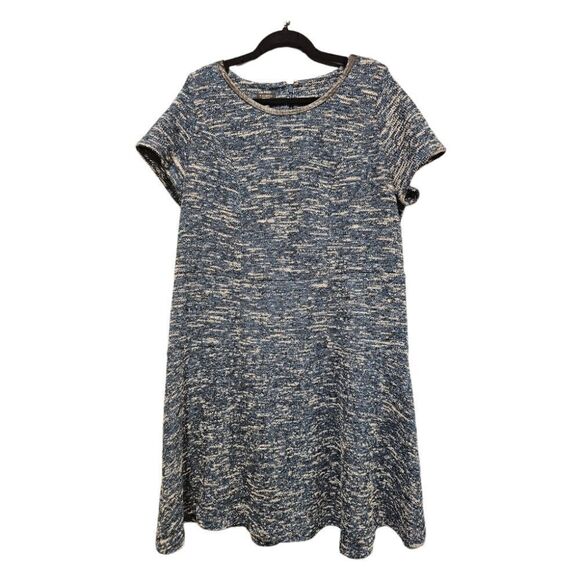 TALBOTS Tweed‎ Knit Fit and Flare Faux Leather Trim Dress - Size 16 Petite - Picture 1 of 10